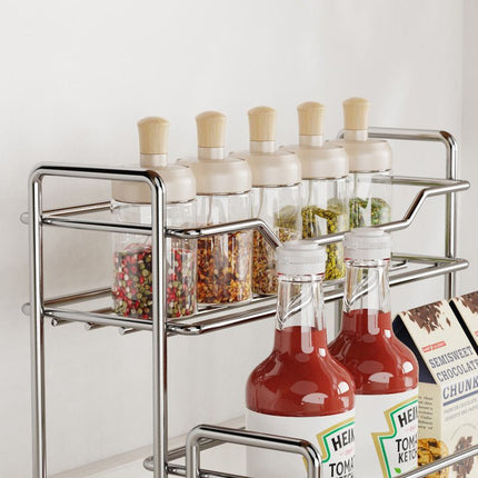 Stainless Steel Two Layers Storage Shelf Kitchen Spice Rack Bathroom Cosmetics Mouthwash Cup Organizer Storage Rack-Silver