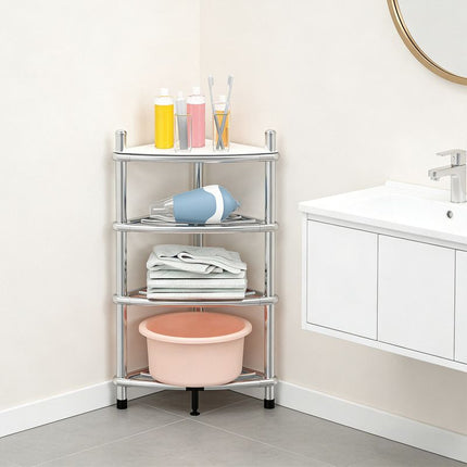 Stainless Steel Bathroom Storage Shelf,Four-Layer Storage Rack, Bathroom Triangular Rack, Washbasin And Bathtub Organizer Rack-Silver