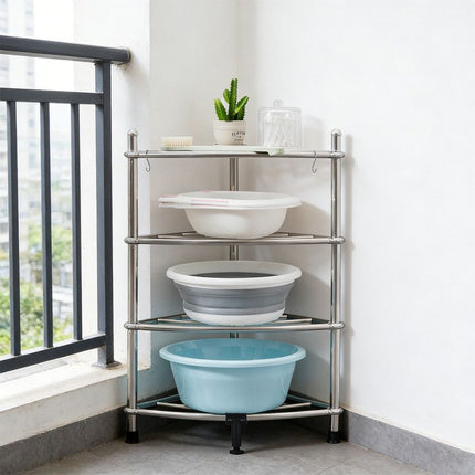 Stainless Steel Bathroom Storage Shelf,Four-Layer Storage Rack, Bathroom Triangular Rack, Washbasin And Bathtub Organizer Rack-Silver