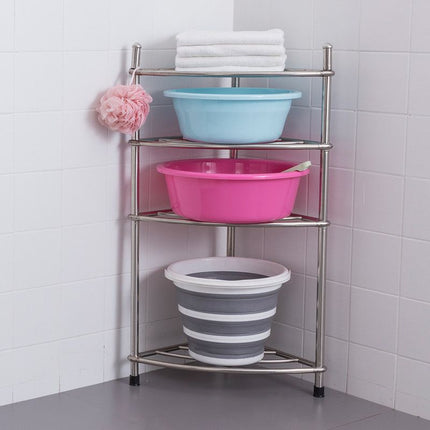 Stainless Steel Bathroom Storage Shelf,Four-Layer Storage Rack, Bathroom Triangular Rack, Washbasin And Bathtub Organizer Rack-Silver