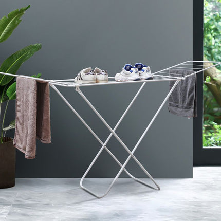 Large Double-Wing Floor-Standing Folding Clothes Drying Rack-White