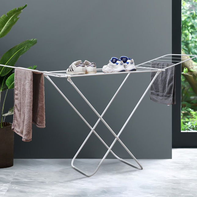 Large Double-Wing Floor-Standing Folding Clothes Drying Rack-White – product detail