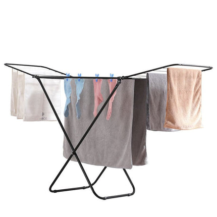 Large Double-Wing Floor-Standing Folding Clothes Drying Rack-Black