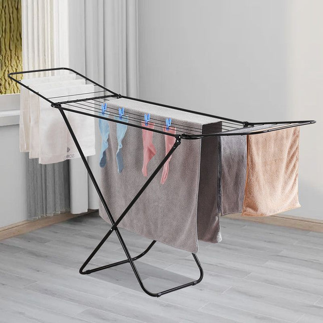 Large Double-Wing Floor-Standing Folding Clothes Drying Rack-Black – product detail