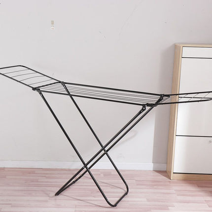 Large Double-Wing Floor-Standing Folding Clothes Drying Rack-Black