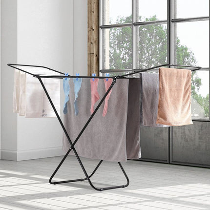 Large Double-Wing Floor-Standing Folding Clothes Drying Rack-Black