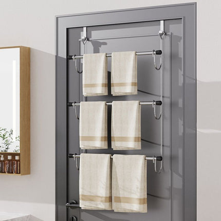 Towel Rack Behind Bathroom Door Three-Layer Storage Rack  Non-Perforated Hook Towel Hanger-Silver