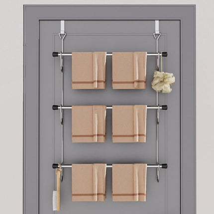 Towel Rack Behind Bathroom Door Three-Layer Storage Rack  Non-Perforated Hook Towel Hanger-Silver
