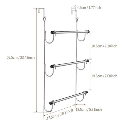 Towel Rack Behind Bathroom Door Three-Layer Storage Rack  Non-Perforated Hook Towel Hanger-Silver