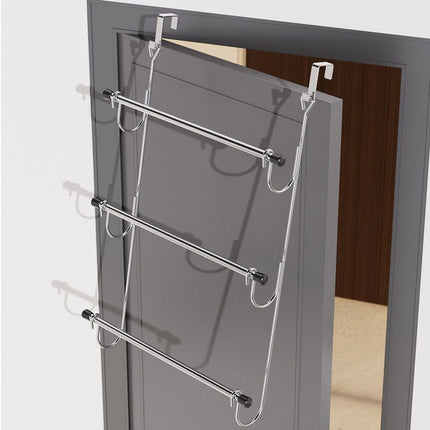 Towel Rack Behind Bathroom Door Three-Layer Storage Rack  Non-Perforated Hook Towel Hanger-Silver