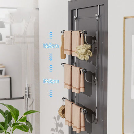 Towel Rack Behind Bathroom Door Three-Layer Storage Rack  Non-Perforated Hook Towel Hanger-Silver