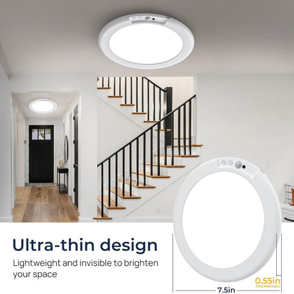 2 Pack Magnetic Wireless Ceiling Light, Rechargeable Battery Operated Ceiling Light wiht Remote, Ultra-Thin Motion Sensor Shower Lamp for Bathroom Closet Porch