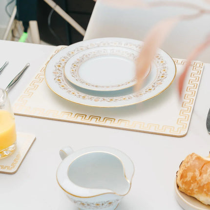 8 Pcs Clevinger MDF Placemats and Coasters Gold Border – design and finish