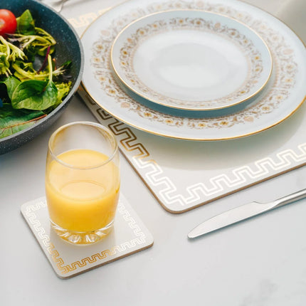 8 Pcs Clevinger MDF Placemats and Coasters Gold Border – product features