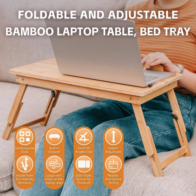 Foldable and Adjustable Bamboo Laptop Table Bed Tray V1181-HO0099