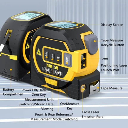 60m Laser Measure Cross-line Laser Level 5m Tape Measure Yellow – product features