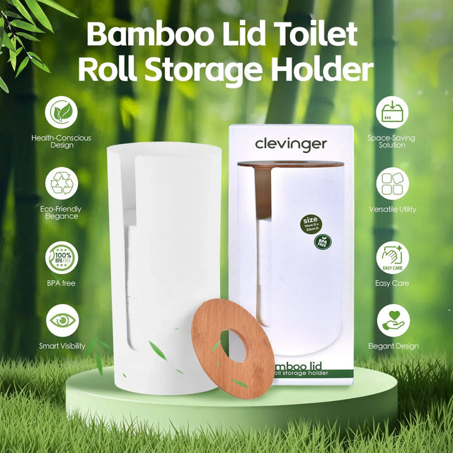 Bamboo Lid Toilet Roll Storage Holder V1181-HO0314