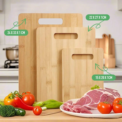 3 Pcs Bamboo Cheese Cutting & Serving Chopping Board Set – design and finish