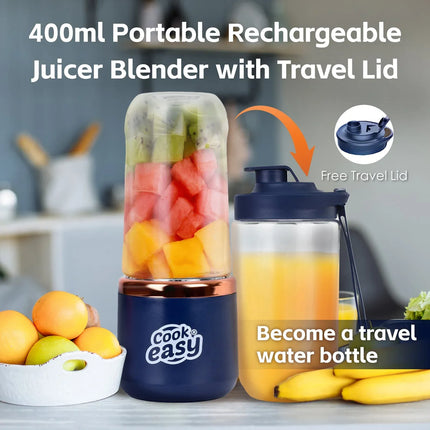 400ml USB-C Rechargeable Portable Juicer with Travel Lid Personal Blender for Smoothies & Shakes