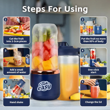 400ml USB-C Rechargeable Portable Juicer with Travel Lid Personal Blender for Smoothies & Shakes – product features