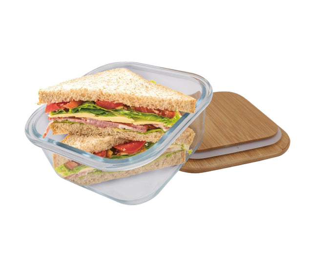 2 Pcs Bamboo Cover Food Containers Medium & Large Clear Glass Plastic Free – product detail