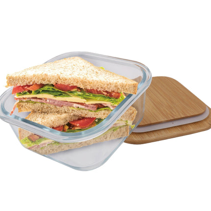 Medium Bamboo Food Container – Clear Glass with Bamboo Lid