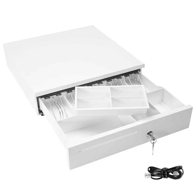 Heavy Duty Metal Cash Drawer 5 Note & 6 Coin Trays White(40.5x42x11.2cm) V1181-OF011-WH