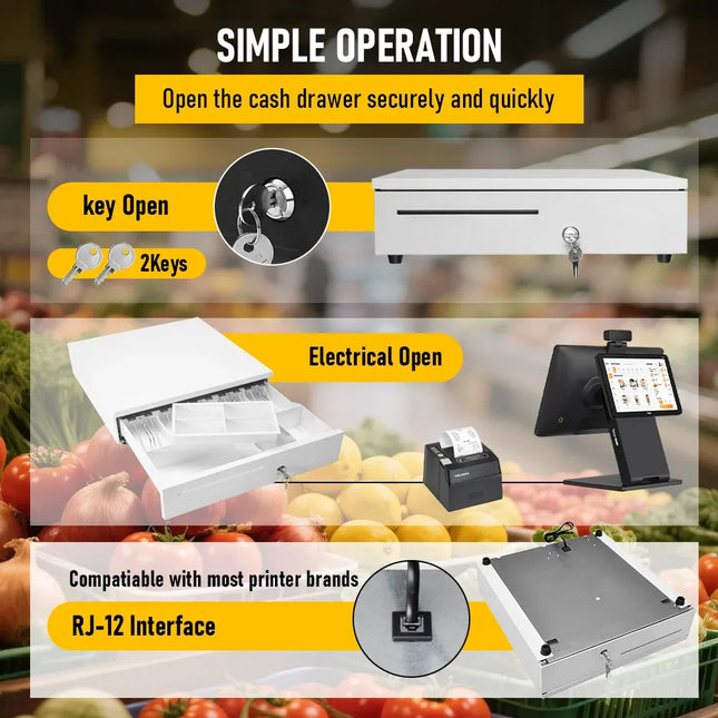 Heavy Duty Metal Cash Drawer 5 Note & 6 Coin Trays White(40.5x42x11.2cm) – product detail
