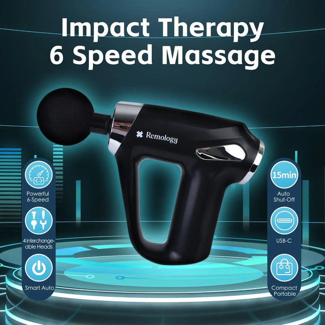 Remology Impact Therapy 6 Adaptive Speed USB-C Massage Gun with 4 Heads V1181-RM0038
