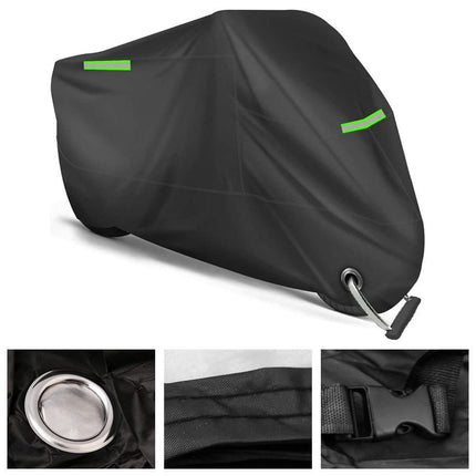 Waterproof Motorcycle and Moped Cover with Reflective Strips UV and Dust Resistant Black, 220x95x110cm