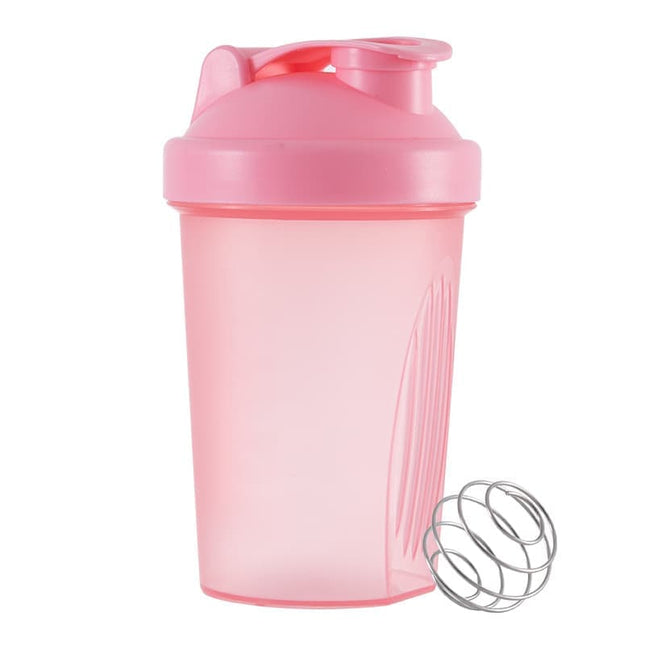 Protein Shaker 400 ml Pink Leak-proof Water Bottle with Stainless Steel Strainer and Measuring Scale