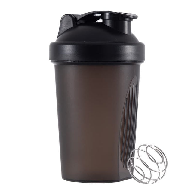 400 ml Protein Shaker Leak-proof Water Bottle with Stainless Steel Strainer and Measuring Scale Black