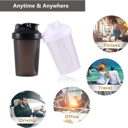 400 ml Protein Shaker, Leak-proof Water Bottle with Stainless Steel Strainer and Measuring Scale, Black