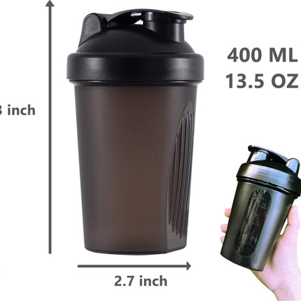 400ml Protein Shaker with Leak-proof Lid, Stainless Steel Strainer and Measuring Scale, RED