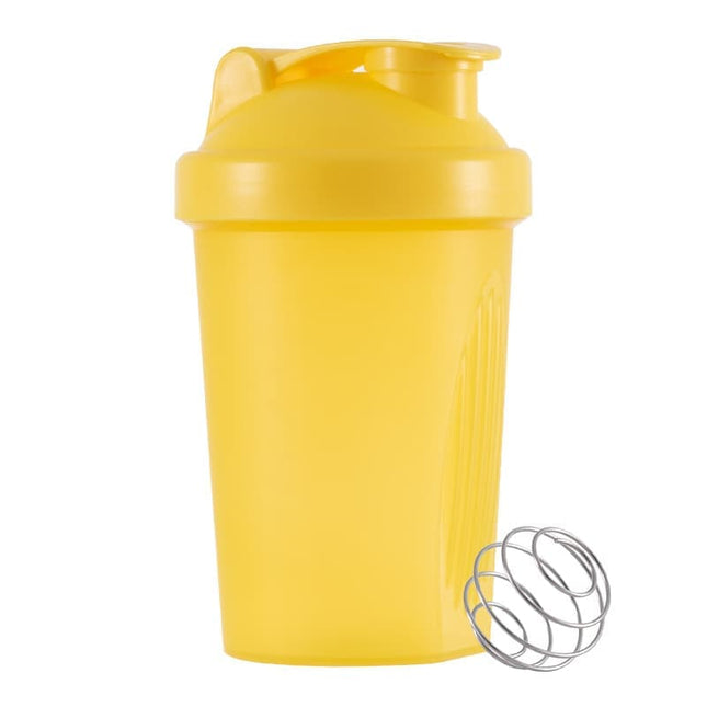 Protein Shaker 400 ml Leak-proof Water Bottle with Stainless Steel Strainer and Measuring Scale Yellow