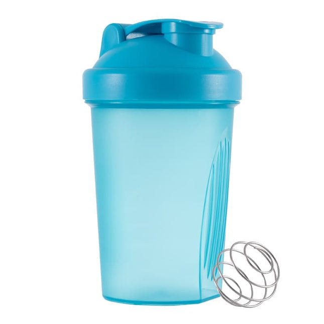 400ml Protein Shaker Leak-proof Water Bottle with Stainless Steel Strainer and Measuring Scale Blue