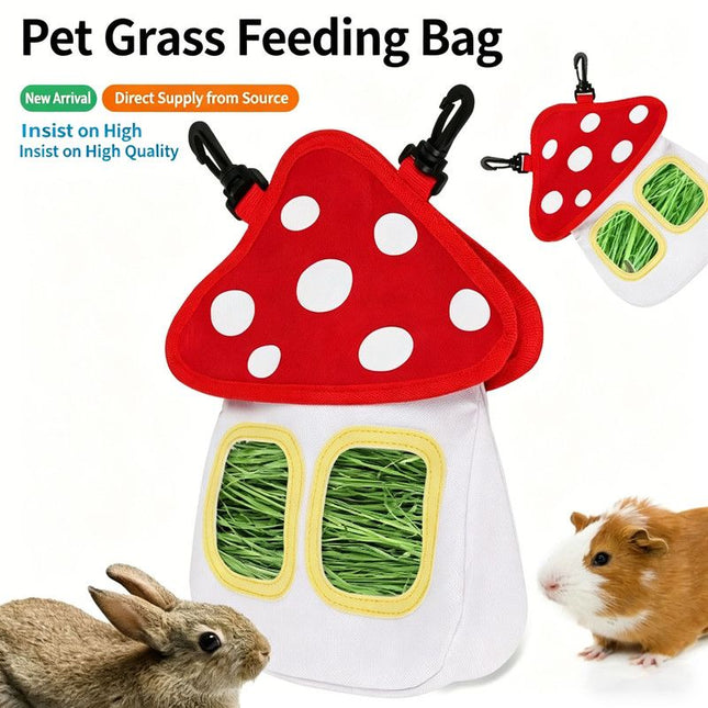 Pet Hay Feeder Bag (Oxford Cloth) Size 280mm 230mm 50mm Color Red/White for Rabbits/Guinea Pigs (1pc)