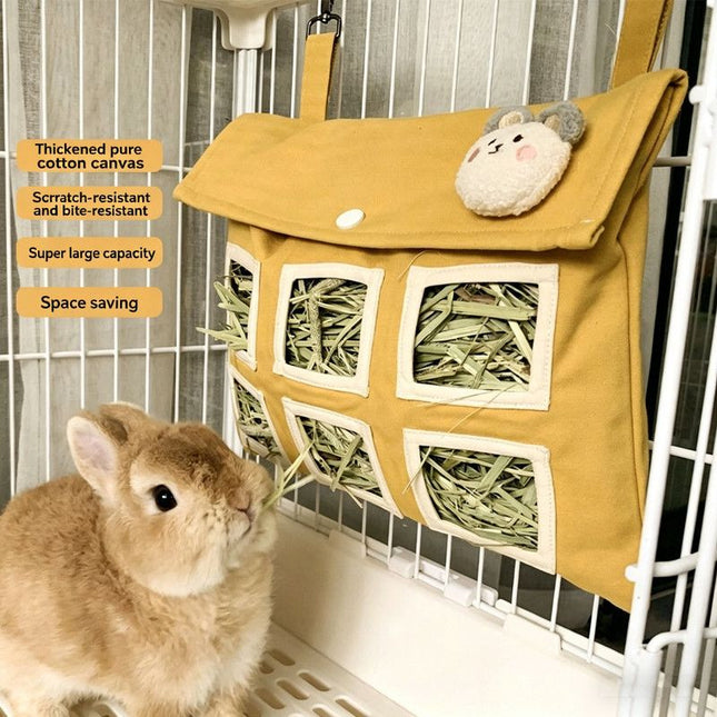 Hanging Hay Bag (Cotton Canvas) Size 225mm 155mm Color Yellow for Rabbits/Guinea Pigs (1pc)