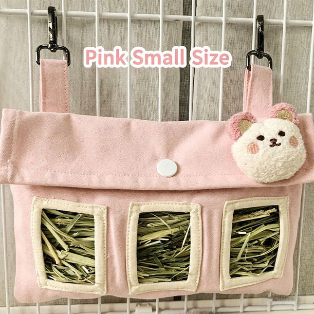 Hanging Hay Bag (Cotton Canvas) Size 225mm 155mm Color Yellow for Rabbits/Guinea Pigs (1pc) – product detail