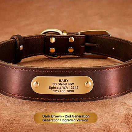Premium Genuine Leather Dog Collar/Durable Real Leather Adjustable Collars For Male Female(XS,Dark brown)