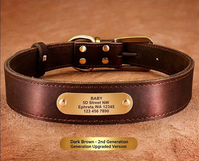 Premium Genuine Leather Dog Collar/Durable Real Leather Adjustable Collars For Male Female(XS Dark brown)