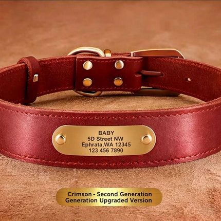 Premium Genuine Leather Dog Collar/Durable Real Leather Adjustable Collars For Male Female(XXL,Red)