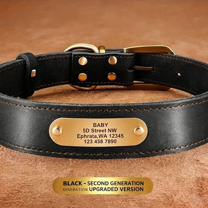 Premium Genuine Leather Dog Collar/Durable Real Leather Adjustable Collars For Male Female(XS,Black)