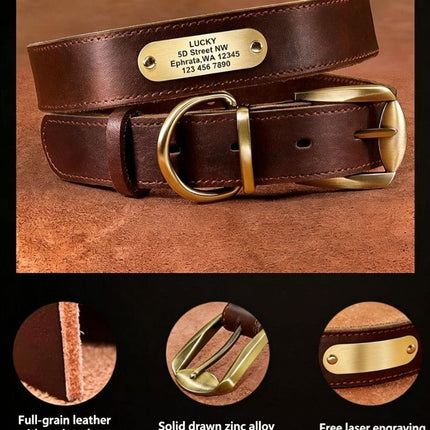 Premium Genuine Leather Dog Collar/Durable Real Leather Adjustable Collars For Male Female(S,Black)