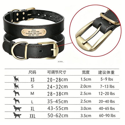 Premium Genuine Leather Dog Collar/Durable Real Leather Adjustable Collars For Male Female(XL,Black)