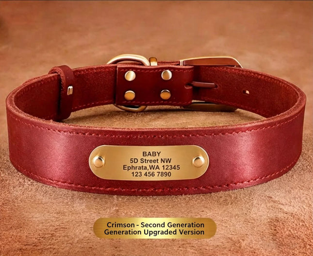 Premium Genuine Leather Dog Collar/Durable Real Leather Adjustable Collars For Male Female(M Red)