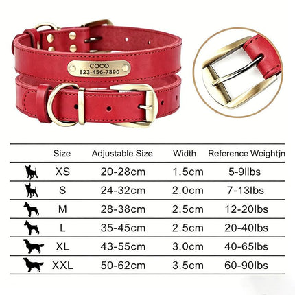 Premium Genuine Leather Dog Collar/Durable Real Leather Adjustable Collars For Male Female(M,Red)