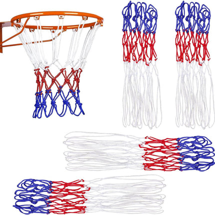 4 pieces - Basketball net - heavy-duty basketball nets - basketball net replacement set - portable basketball net - suitable for school sports fields, indoor and outdoor basketball - 50 cm - white, red and blue