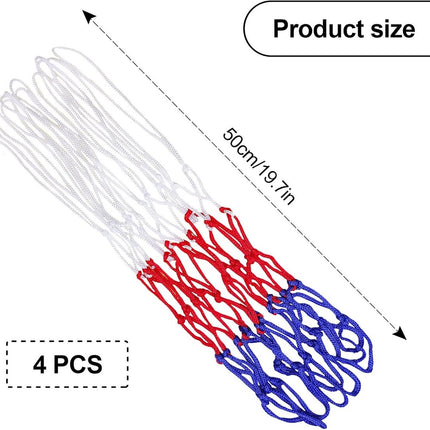 4 pieces - Basketball net - heavy-duty basketball nets - basketball net replacement set - portable basketball net - suitable for school sports fields, indoor and outdoor basketball - 50 cm - white, red and blue
