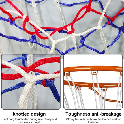 4 pieces - Basketball net - heavy-duty basketball nets - basketball net replacement set - portable basketball net - suitable for school sports fields, indoor and outdoor basketball - 50 cm - white, red and blue